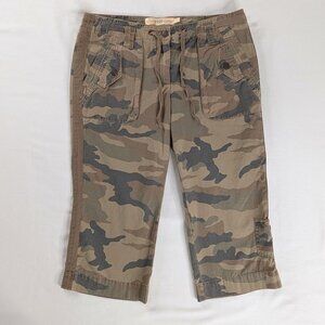 J. Crew Y2k Brown Green Camo Wide Leg Crop Pants Capris Multi Pocket City Fit